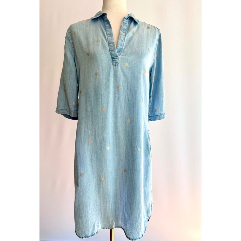 Cloth & Stone Gold-Dotted Chambray Dress from Anthropologie Size XS